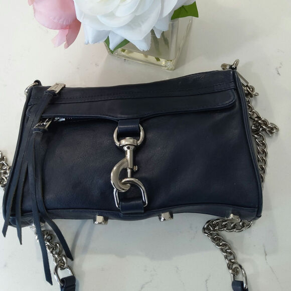 Rebecca Minkoff Navy leather Pebbled Mini M.A.C. Crossbody Silver hardware Regal - Picture 3 of 11